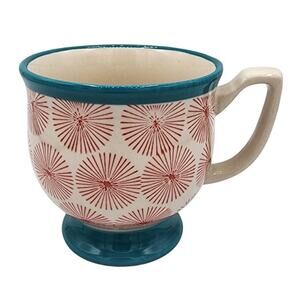 The Pioneer Woman Turquoise Blue Red Starburst Ceramic Dinnerware Coffee Tea Mug